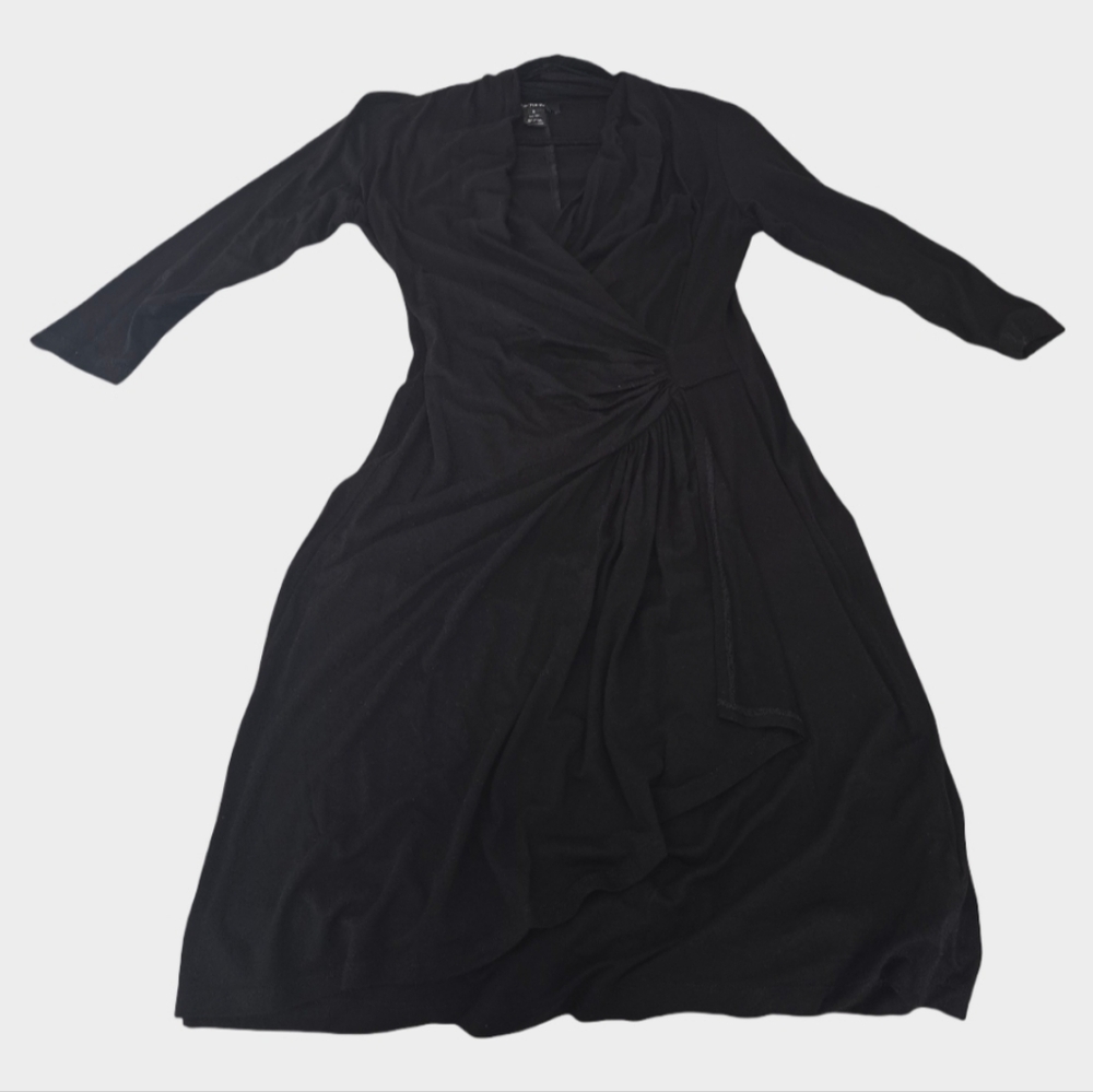 Nwt Karen Kane Black Long Sleeve Soft Flattering Cascade Wrap Dress - Picture 13 of 14